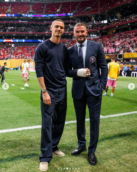 Romeo and David Beckham posing for a photo at the FIFA Club World Cup, posted on June 29, 2025. | Source: Instagram/davidbeckham