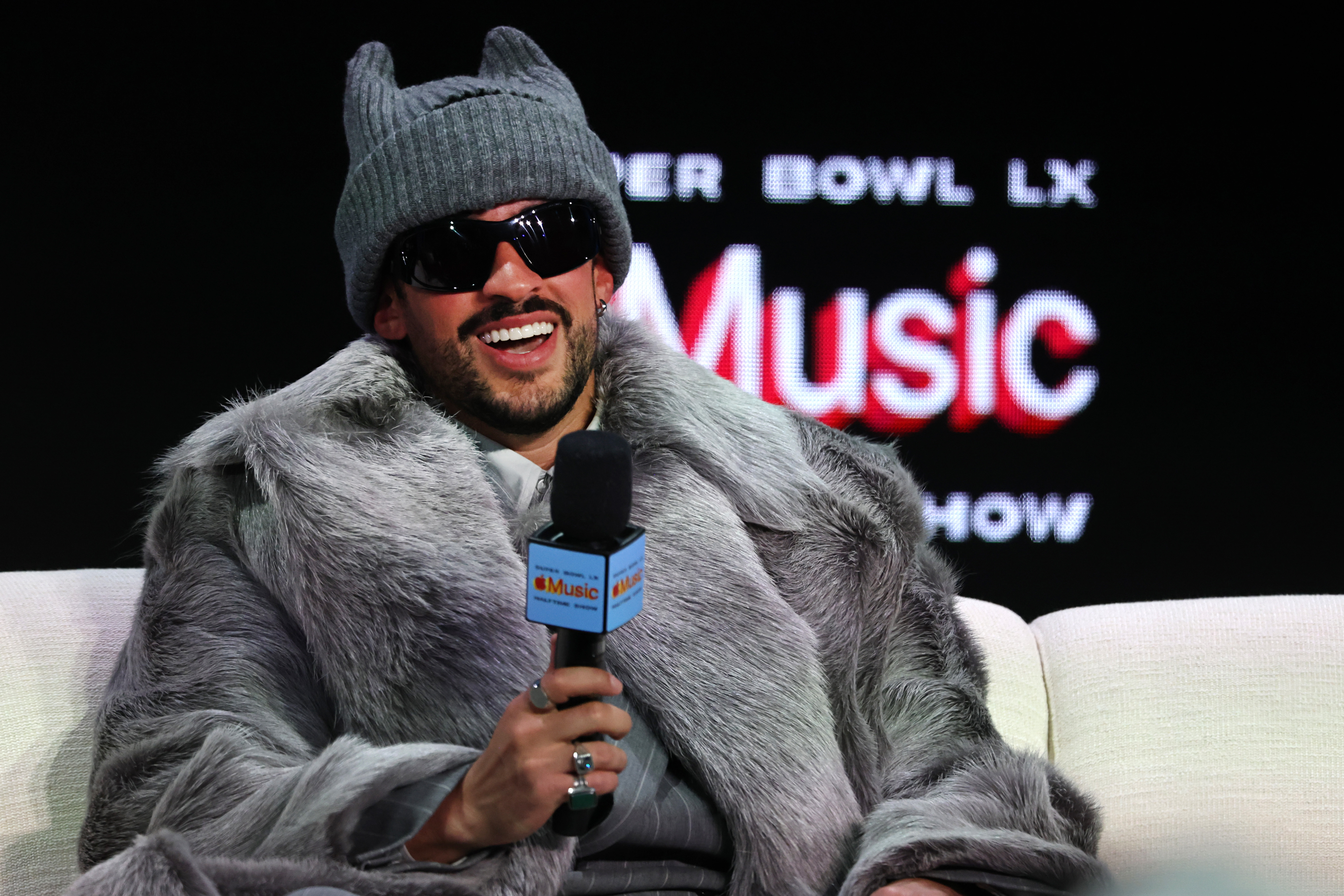 Bad Bunny is interviewed during the Super Bowl LX Pregame at Moscone Center West on February 5, 2026, in San Francisco, California | Source: Getty Images