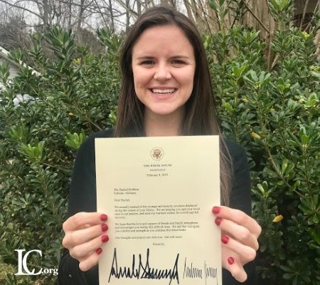 Rachel holding up the letter she received |Liberty Counsel