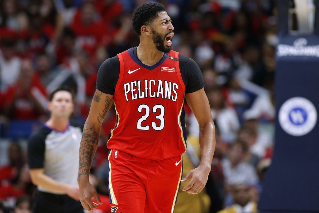 Anthony Davis #23 of the New Orleans Pelicans reacts during the first half against the Sacramento Kings at the Smoothie King Center on October 19, 2018 in New Orleans, Louisiana. | Source: Getty Images