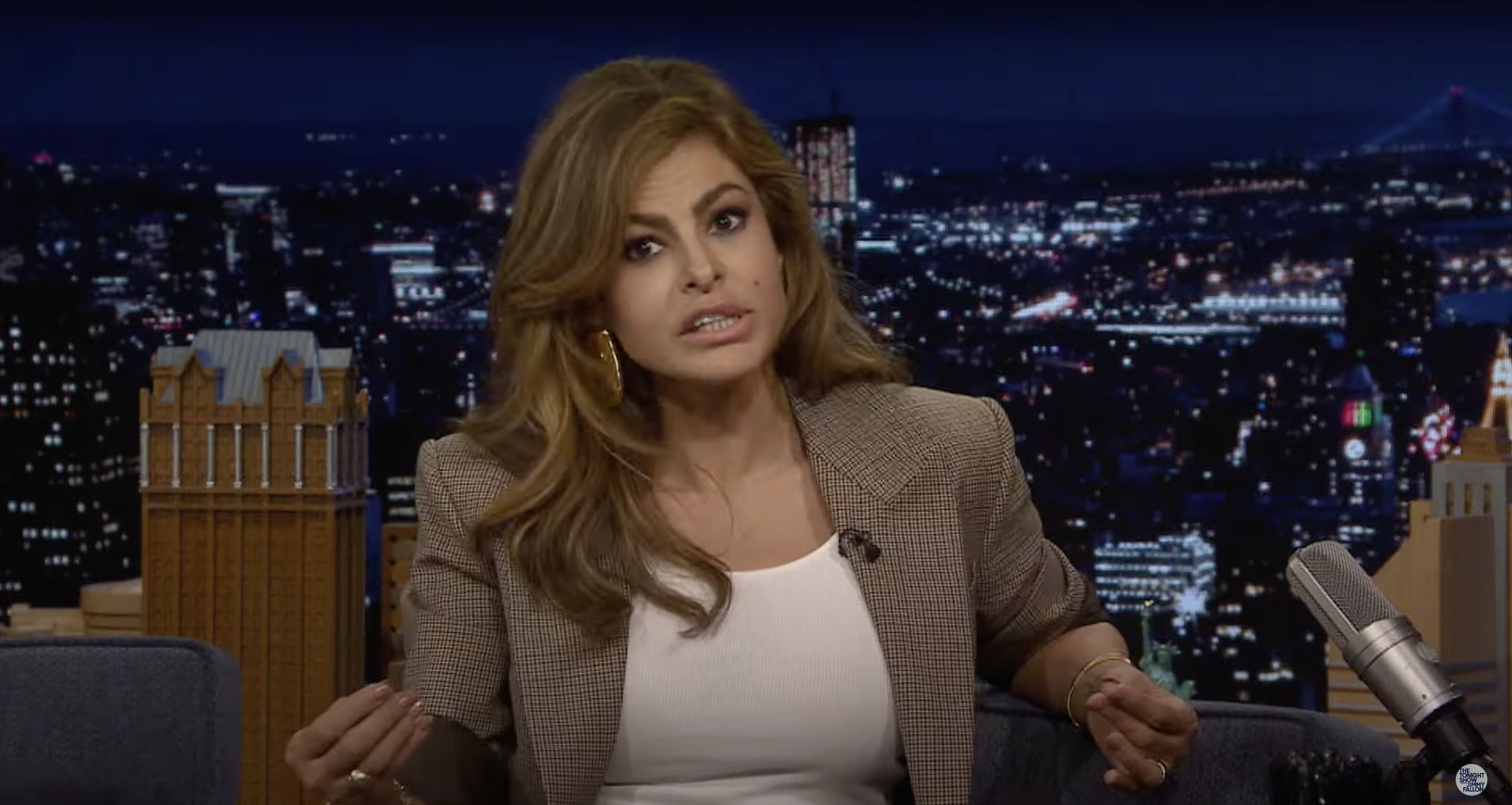 Eva Mendes on "The Tonight Show Starring Jimmy Fallon," promoting her new children's book, from a YouTube video, dated September 19, 2024 | Source: Youtube/@fallontonight