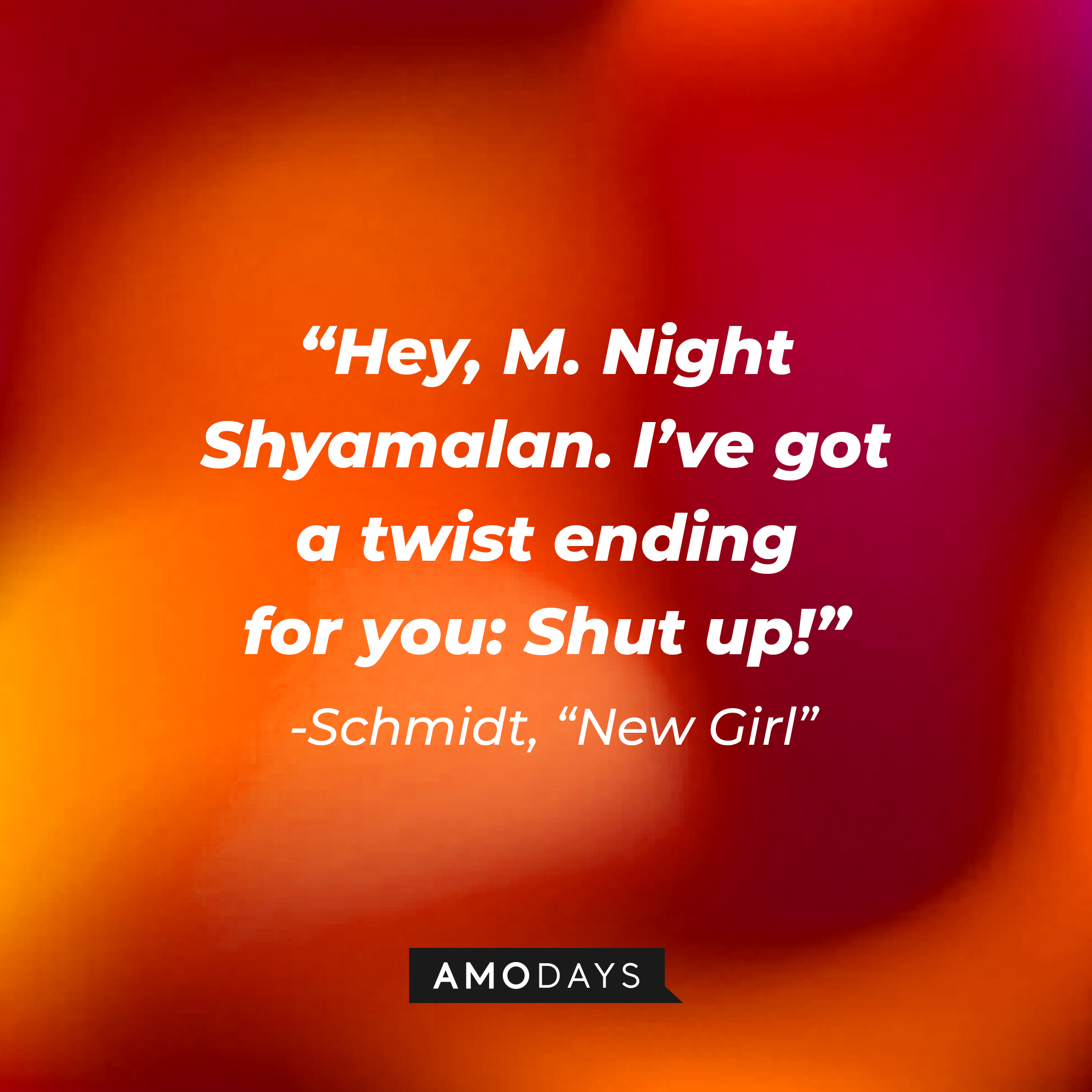 Schmidt's quote: "Hey, M. Night Shyamalan. I’ve got a twist ending for you: Shut up!" | Source: Amodays