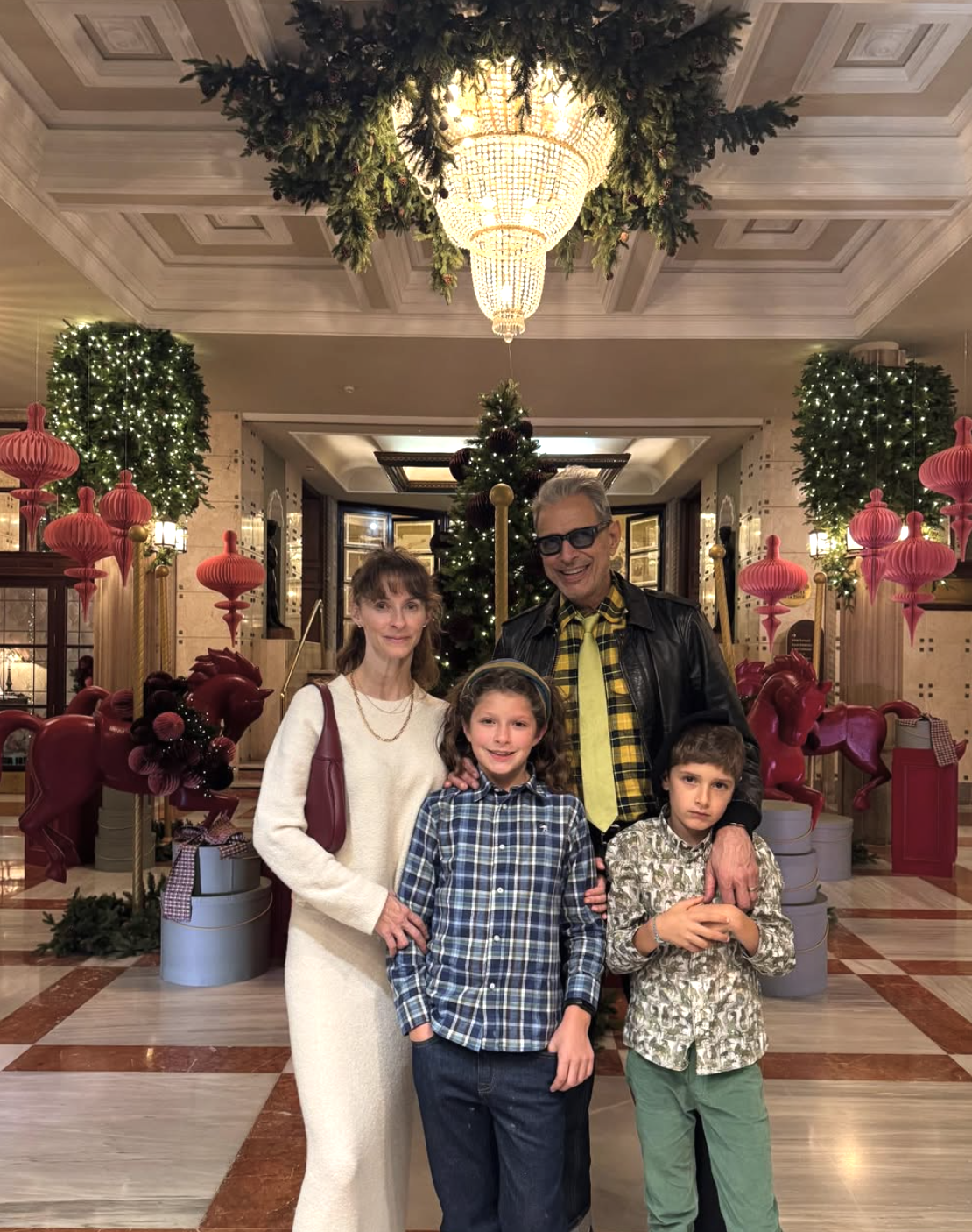 Jeff Goldblum with his family, including his sons, Charlie and River, from a post dated December 25, 2024. | Source: Instagram/jeffgoldblum