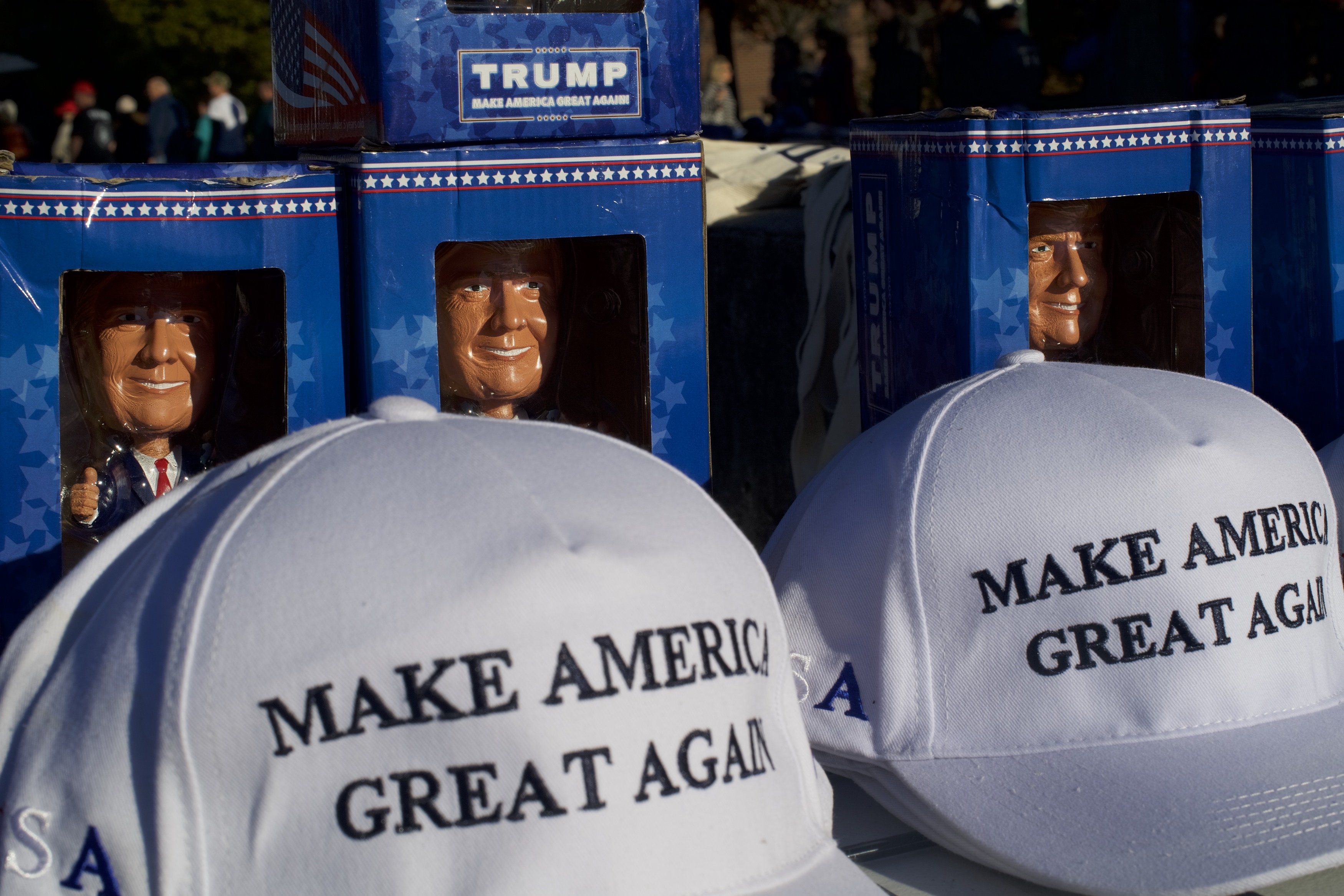 MAGA hats being sold at a campaign event in Hershey, Pennsylvania | Photo: Getty Images