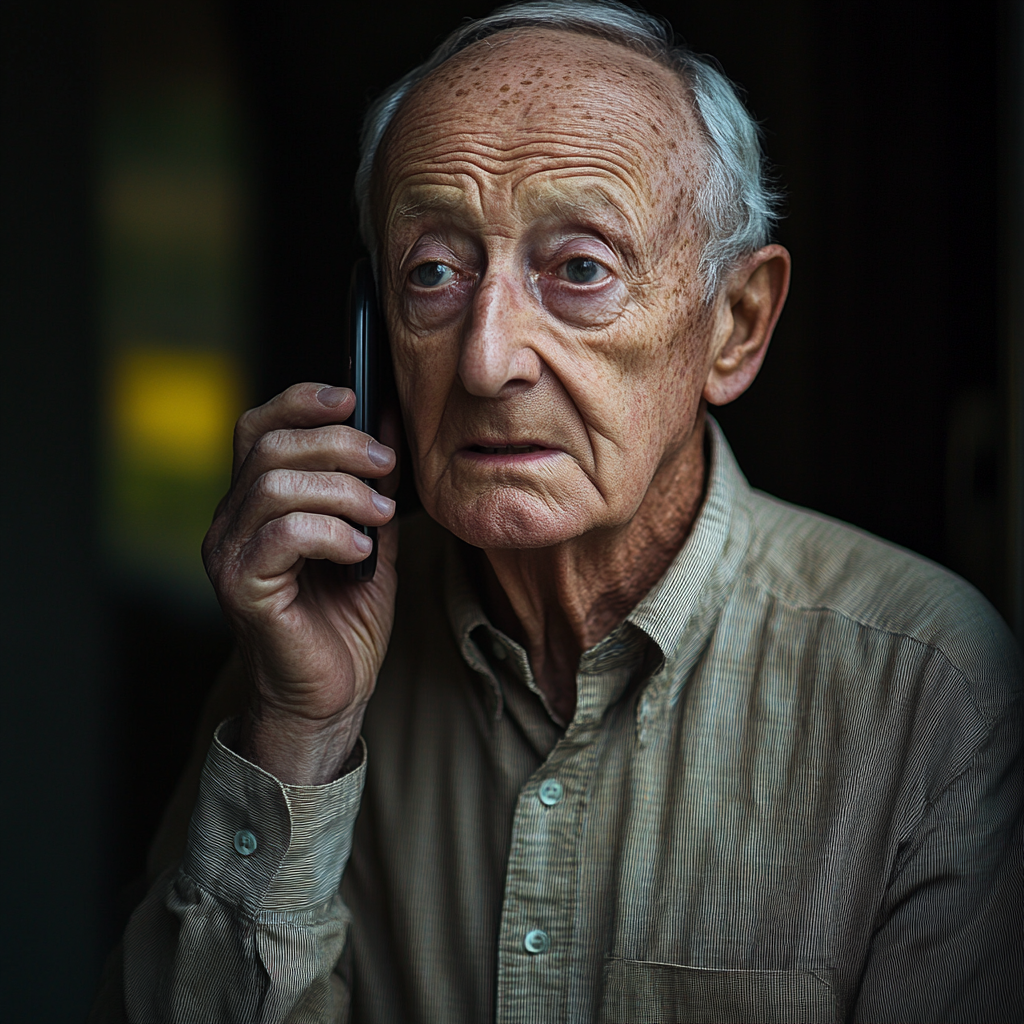 An unhappy old man talking on the phone | Source: Midjourney