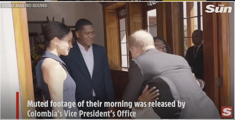 Yerney Pinillo, Meghan Markle, and Prince Harry visit a local charter school, Colegio Cultura Popular, in Bogota, Colombia, from a YouTube video dated August 16, 2024 | Source: Youtube/@thesun