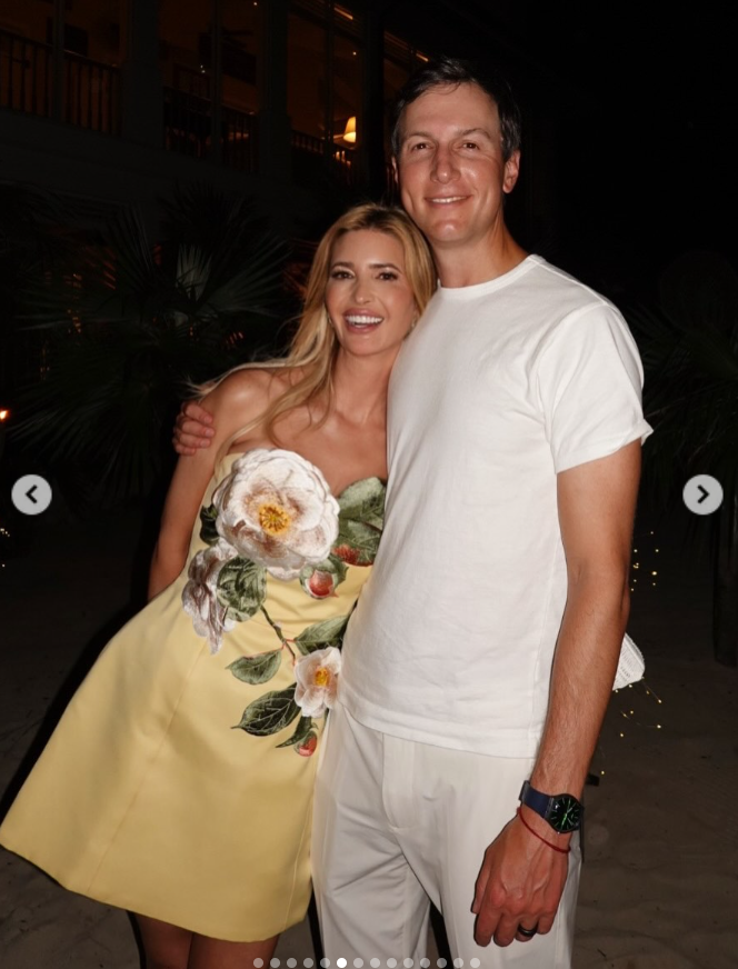 Ivanka Trump and Jared Kushner pose together during Donald Trump Jr.’s wedding weekend celebration in the Bahamas. | Source: Instagram/ivankatrump
