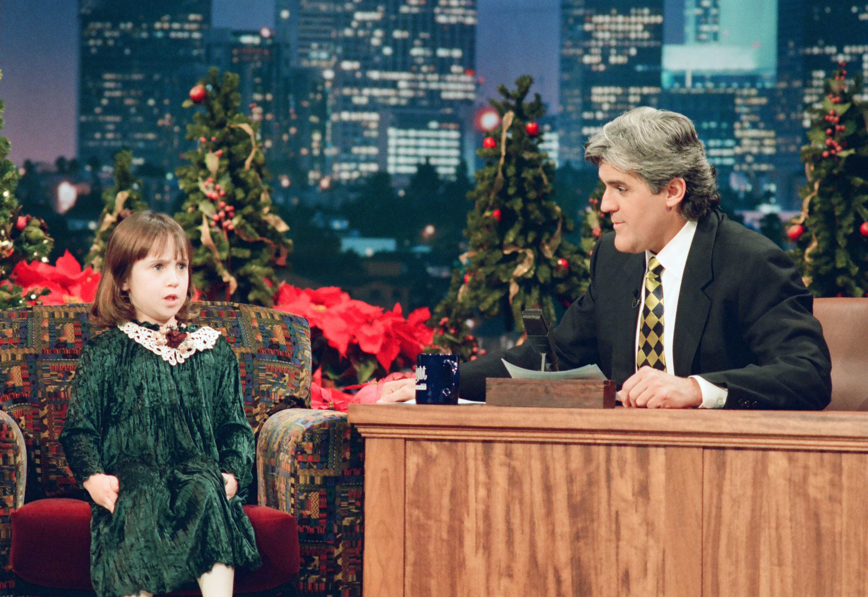 Mara Wilson during an interview with host Jay Leno on "The Tonight Show with Jay Leno, on December 13, 1994. | Source: Getty Images