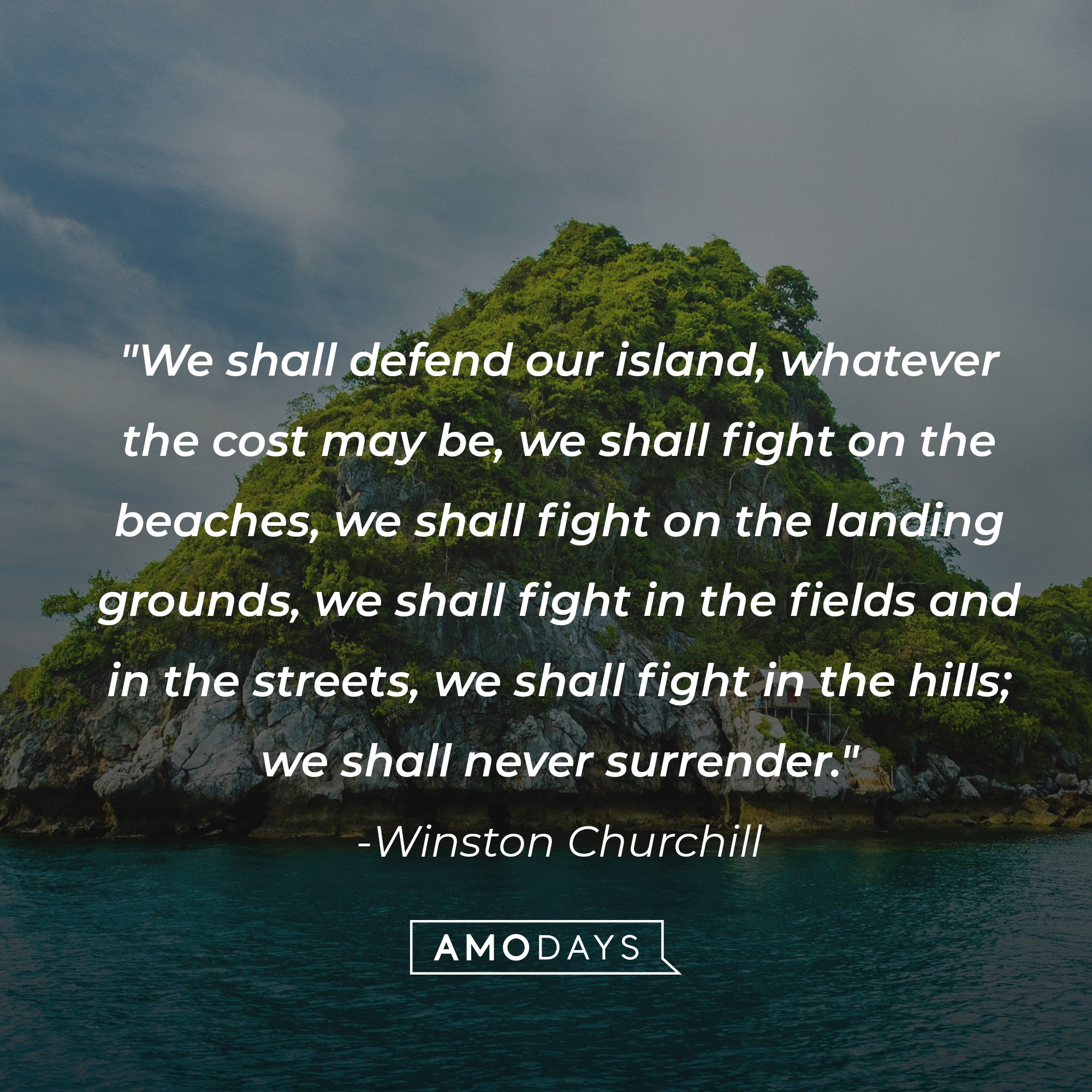 Winston Churchill's quote: We shall defend our island, whatever the cost may be, we shall fight on the beaches, we shall fight on the landing grounds, we shall fight in the fields and in the streets, we shall fight in the hills; we shall never surrender." | Image: AmoDays