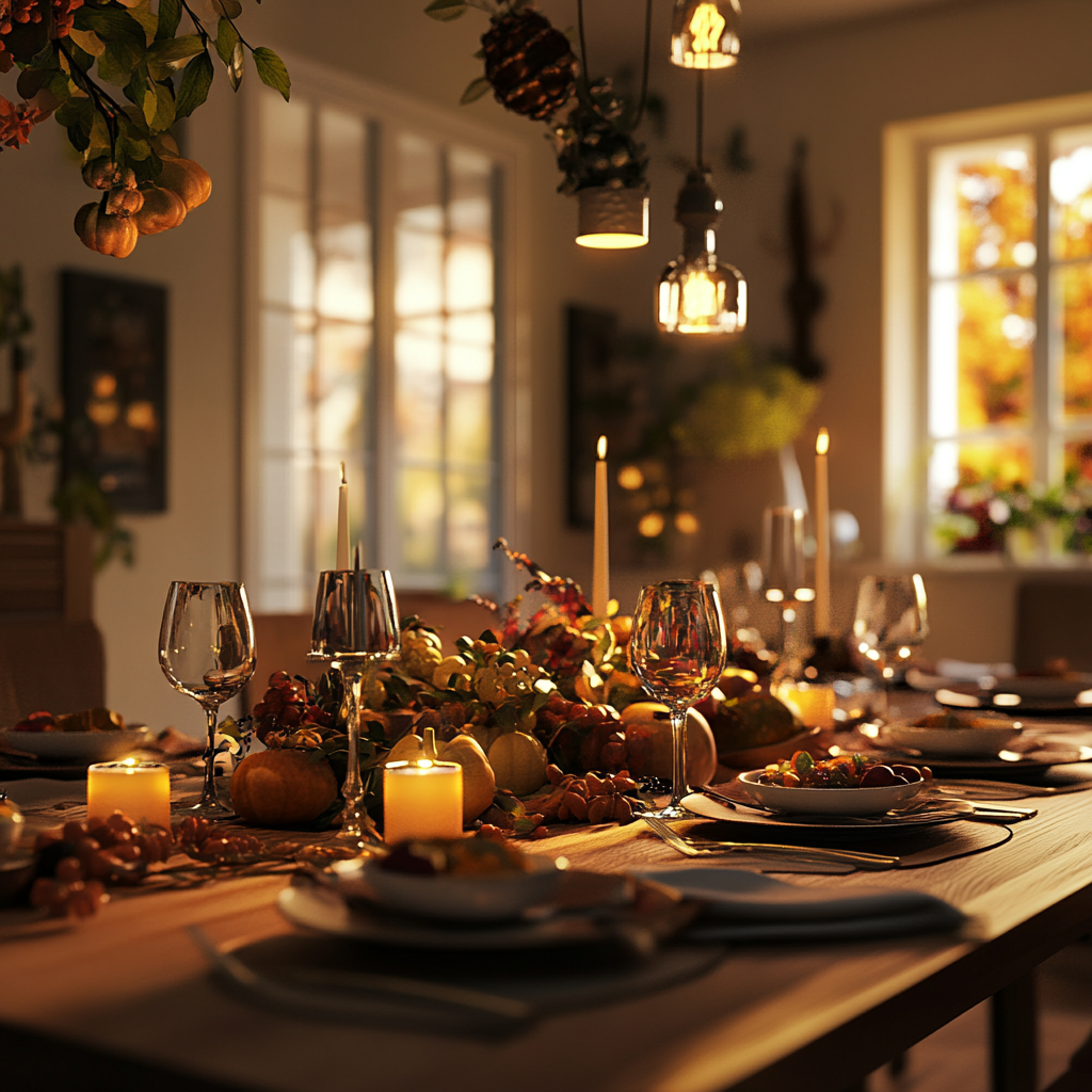 A dining table set for a Thanksgiving feast | Source: Midjourney