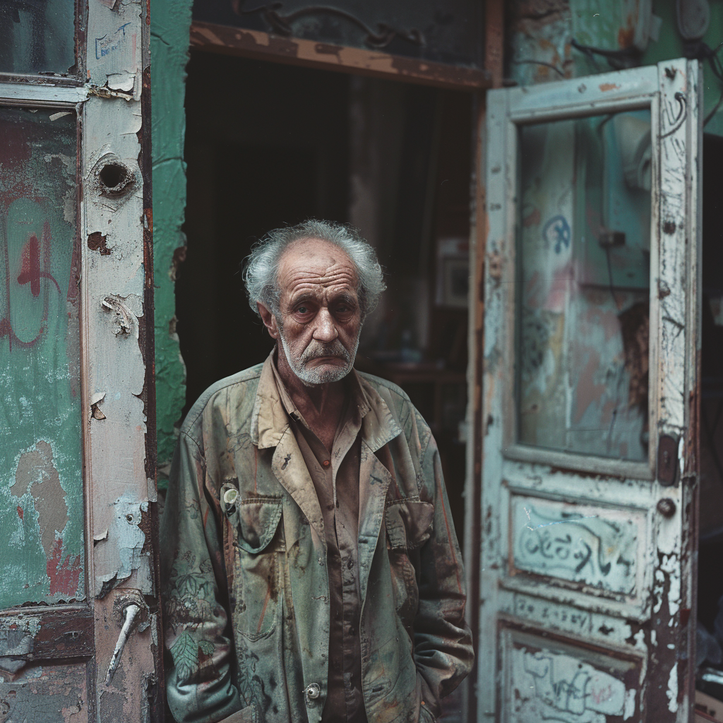 Old man standing by an open door | Source: Midjourney