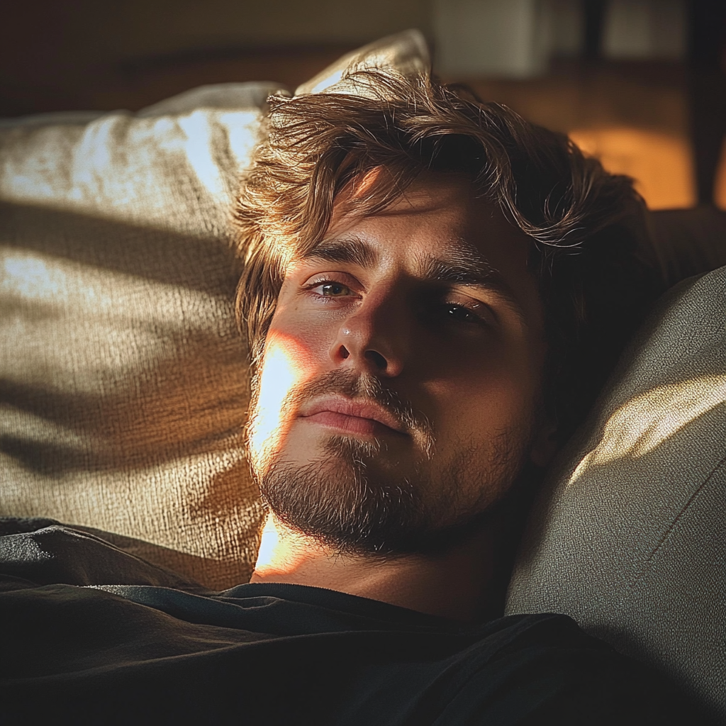 A man lounging on a couch | Source: Midjourney