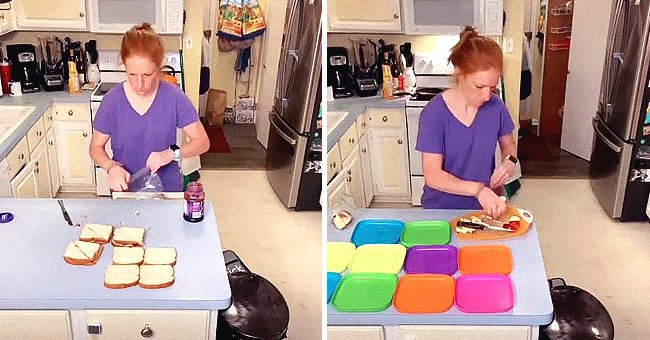 Alicia Dougherty preparing lunch for her 10 children. │Source: tiktok.com/doughertydozen