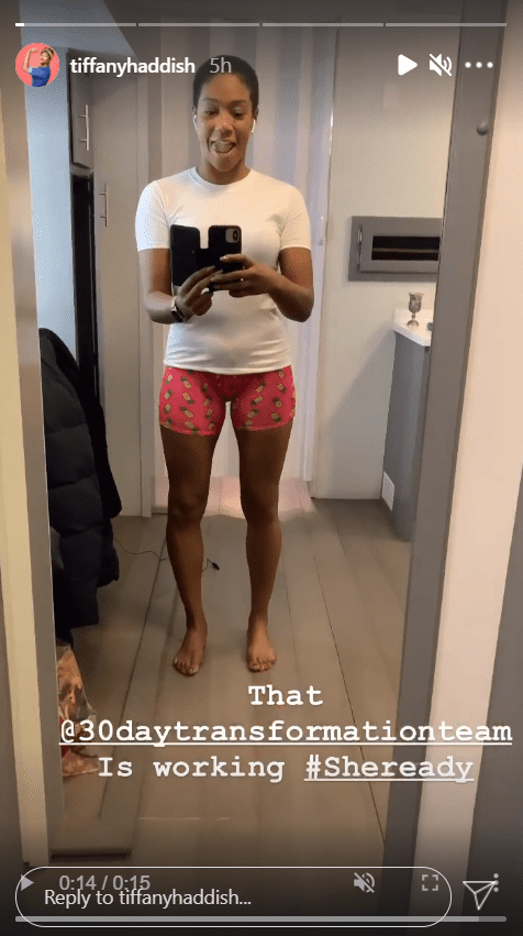 A screenshot of Tiffany Haddish's mirror selfie video showing off her fit body with her mouth open. | Photo: Instagram/Tiffanyhaddish