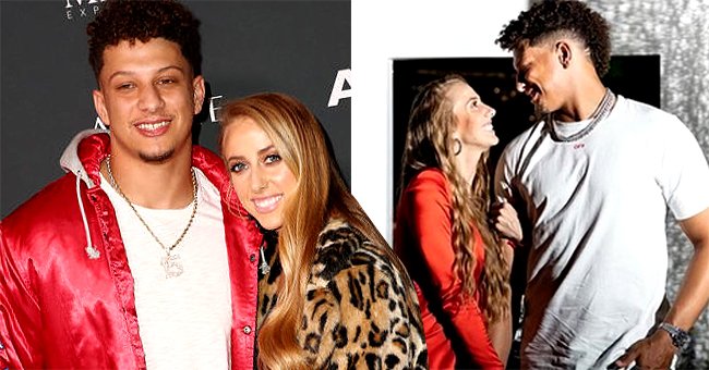 Patrick Mahomes II and Brittany Matthews attend The Maxim Big Game Experience at The Fairmont on February 02, 2019 in Atlanta, Georgia and the next images shows the engaged couple gazing at each other | Photo: Getty Images and Instagram/@patrickmahomes