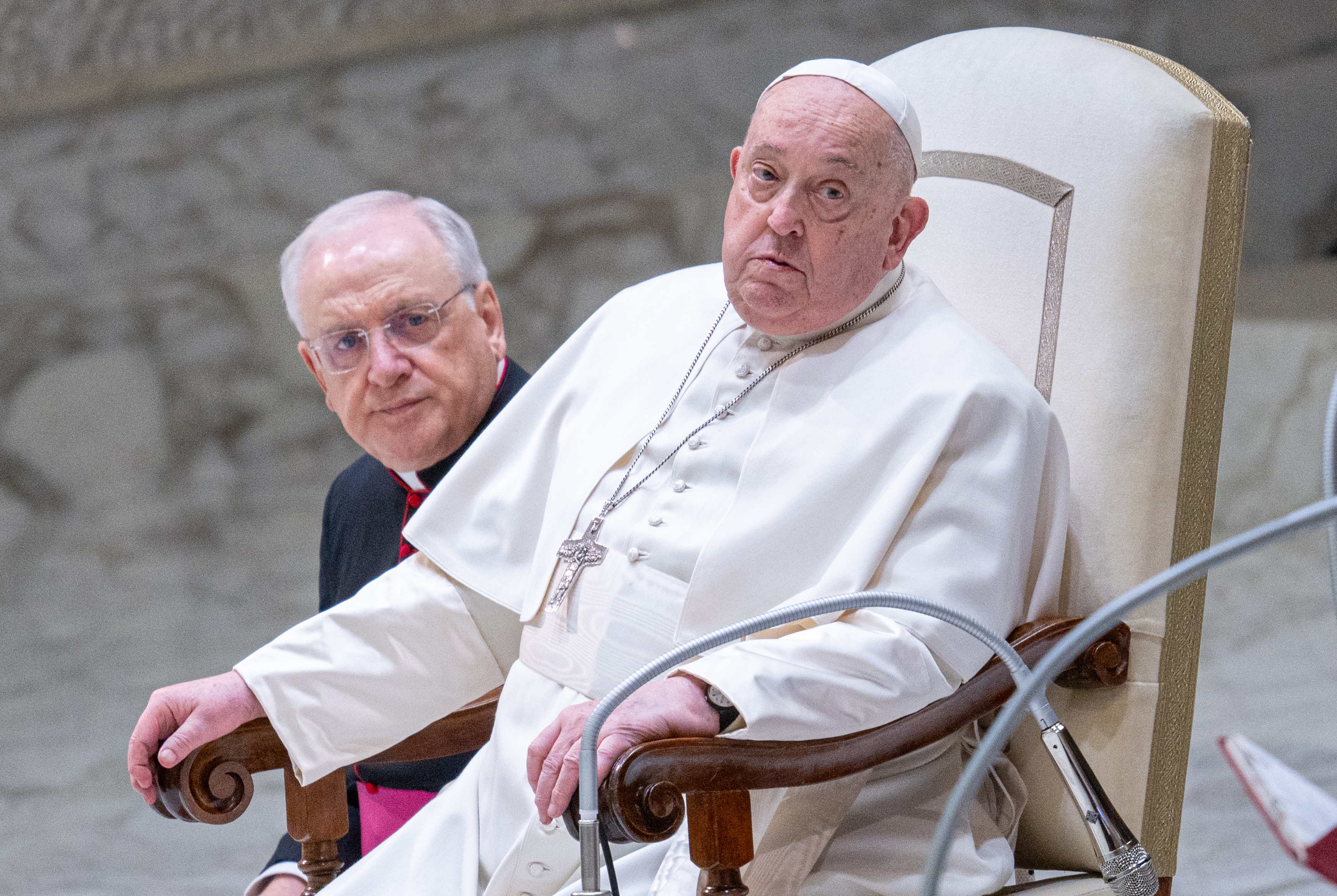 Pope Francis and another man during the weekly general audience in The Vatican. | Source: Getty Images