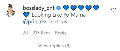 Shante Broadus' comment on her daughter Cori's Instagram post | Source: Instagram/princessbroadus