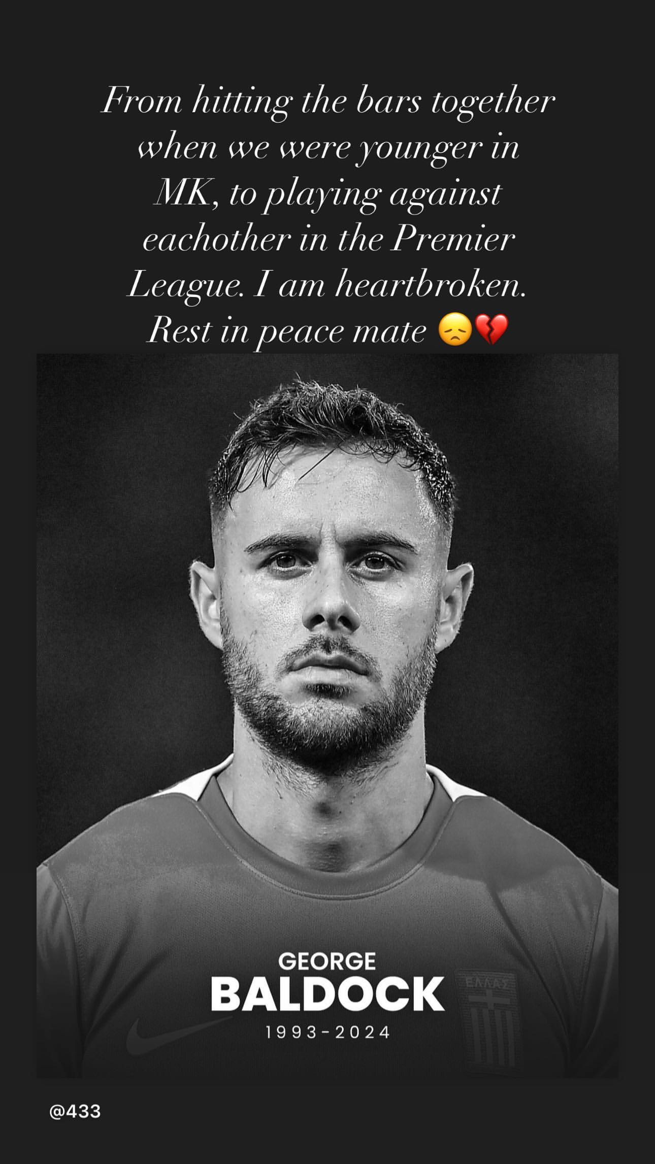 Ben Chilwell's tribute to George Baldock, dated October 10, 2024 | Source: Instagram/benchilwell