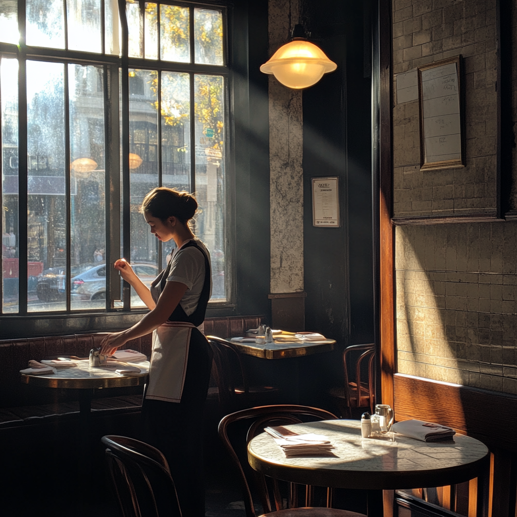 Waitress cleaning tables | Source: Midjourney