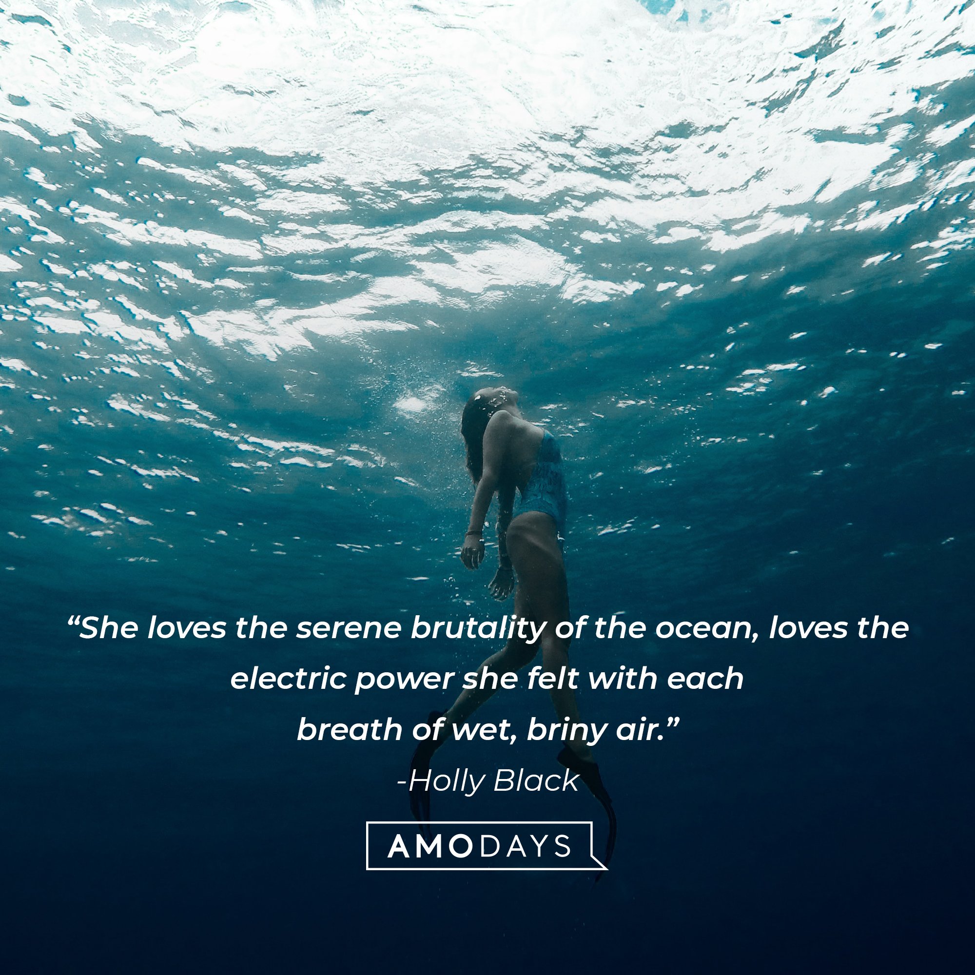 Holly Black’s quote: “She loves the serene brutality of the ocean, loves the electric power she felt with each breath of wet, briny air.” | Image: AmoDays