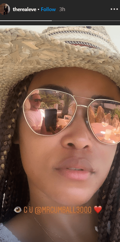 Eve took a selfie wearing tinted sunglasses that showed the reflection of her husband Maximillion Cooper | Source: Instagram.com/therealeve