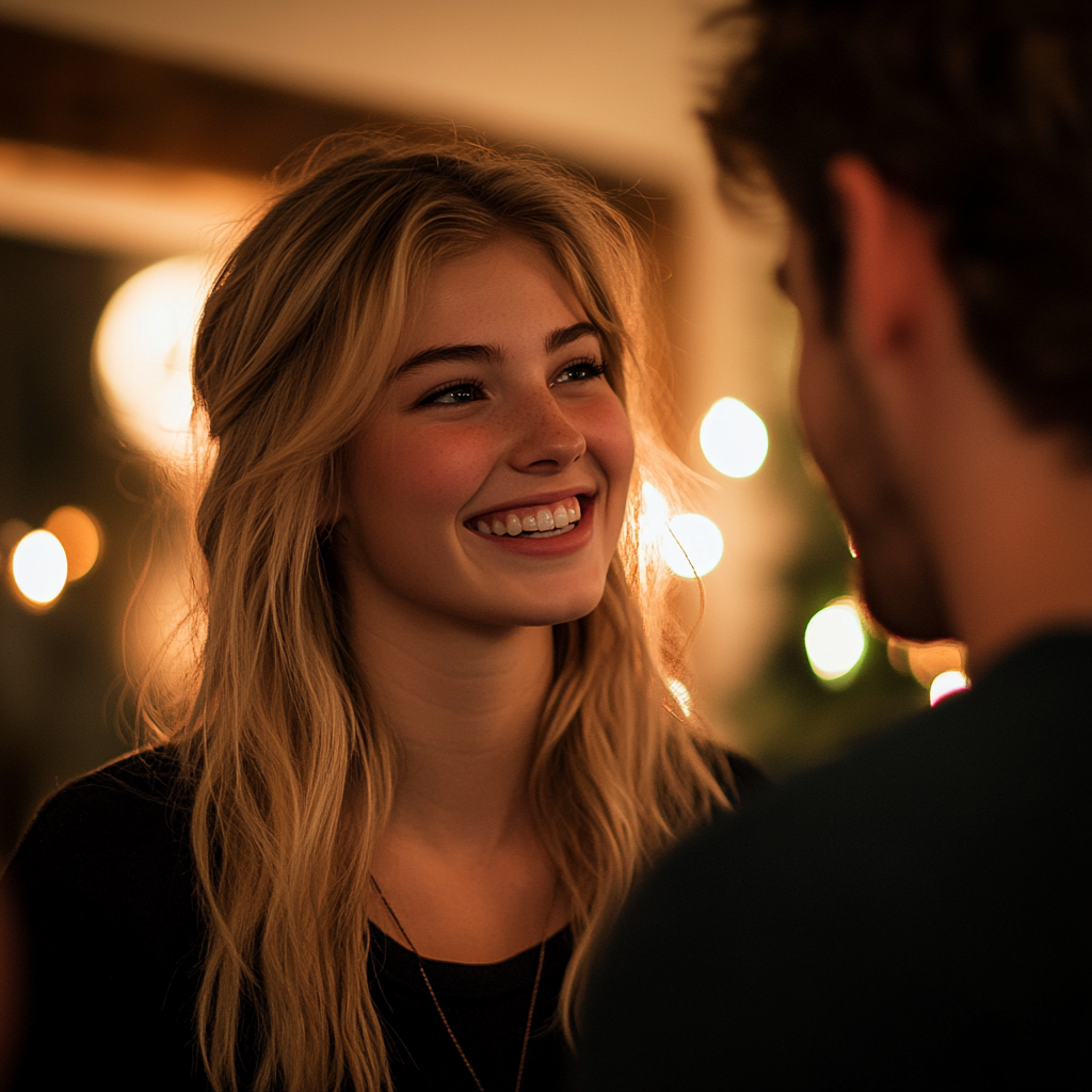 A young woman smiling at her husband | Source: Midjourney