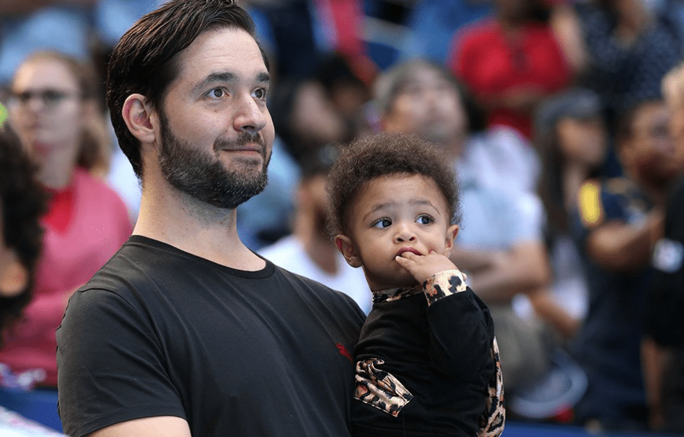 Alexis Ohanian and daughter Alexis Olympia Ohanian Jr. following the match between Serena Williams and Katie Boulter at RAC Arena on January 03, 2019 in Perth, Australia. | Source: Getty Images.