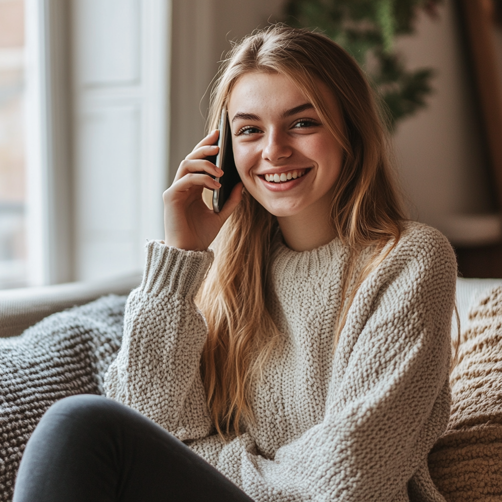 A young woman on the phone | Source: Midjourney