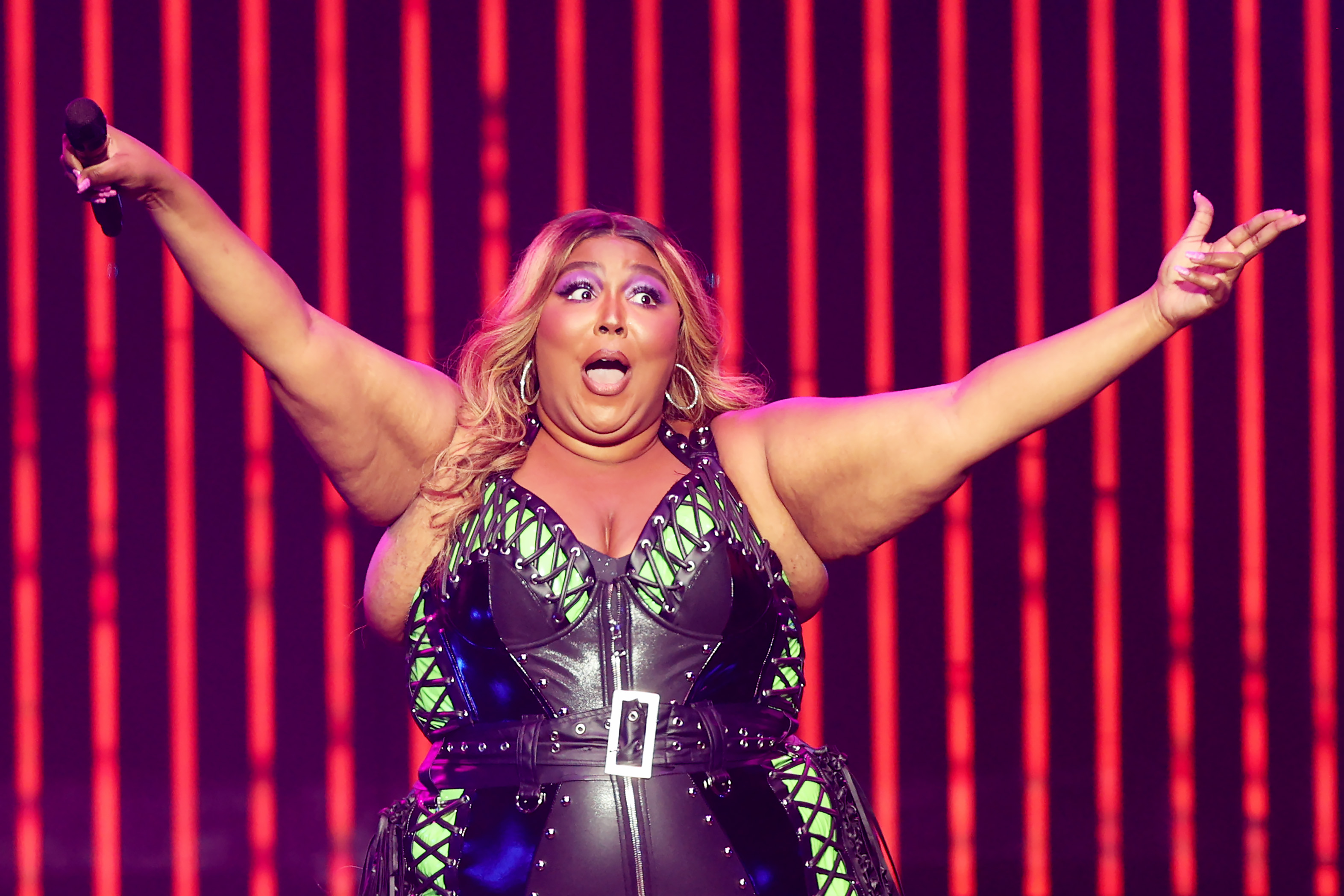 Lizzo performing at Qudos Bank Arena on July 23, 2023, in Sydney, Australia. | Source: Getty Images