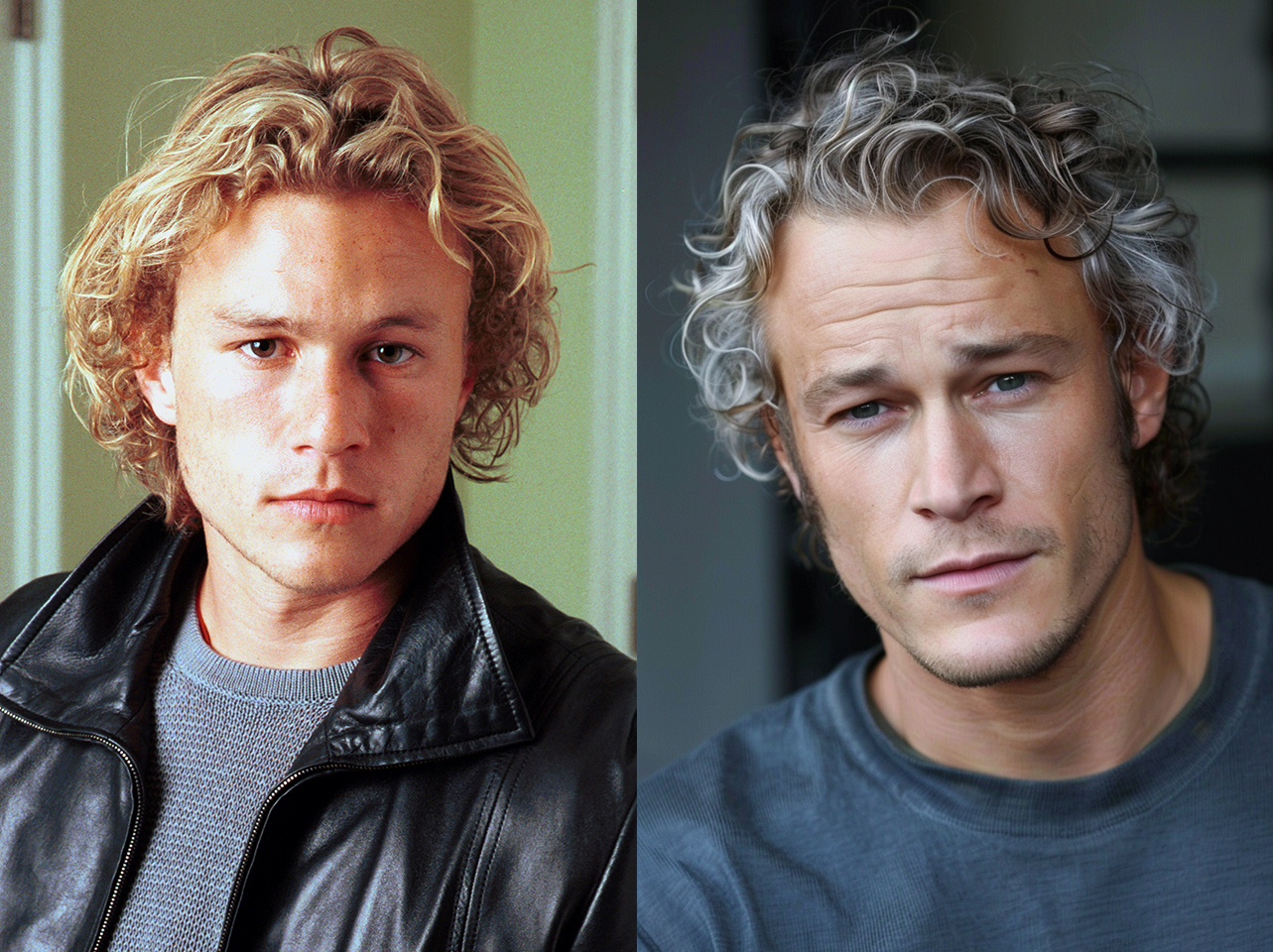 Heath Ledger in 2000 | AI image of Heath Ledger in old age | Source: Getty Images | Midjourney