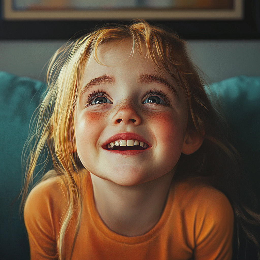 A little girl looking up with a warm smile | Source: Midjourney