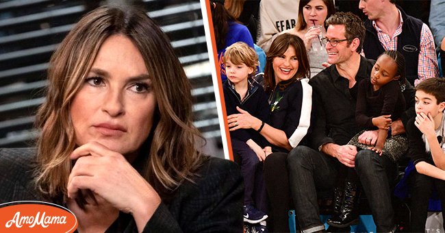 Mariska Hargitay as Captain Olivia Benson on season 21 of "Law & Order: Special Victims Unit" on December 5, 2019, and her with Peter, Amaya, Andrew, and August Hermann at a game on February 24, 2018, in New York City | Photos: Virginia Sherwood/NBC/NBCU Photo Bank & James Devaney/Getty Images
