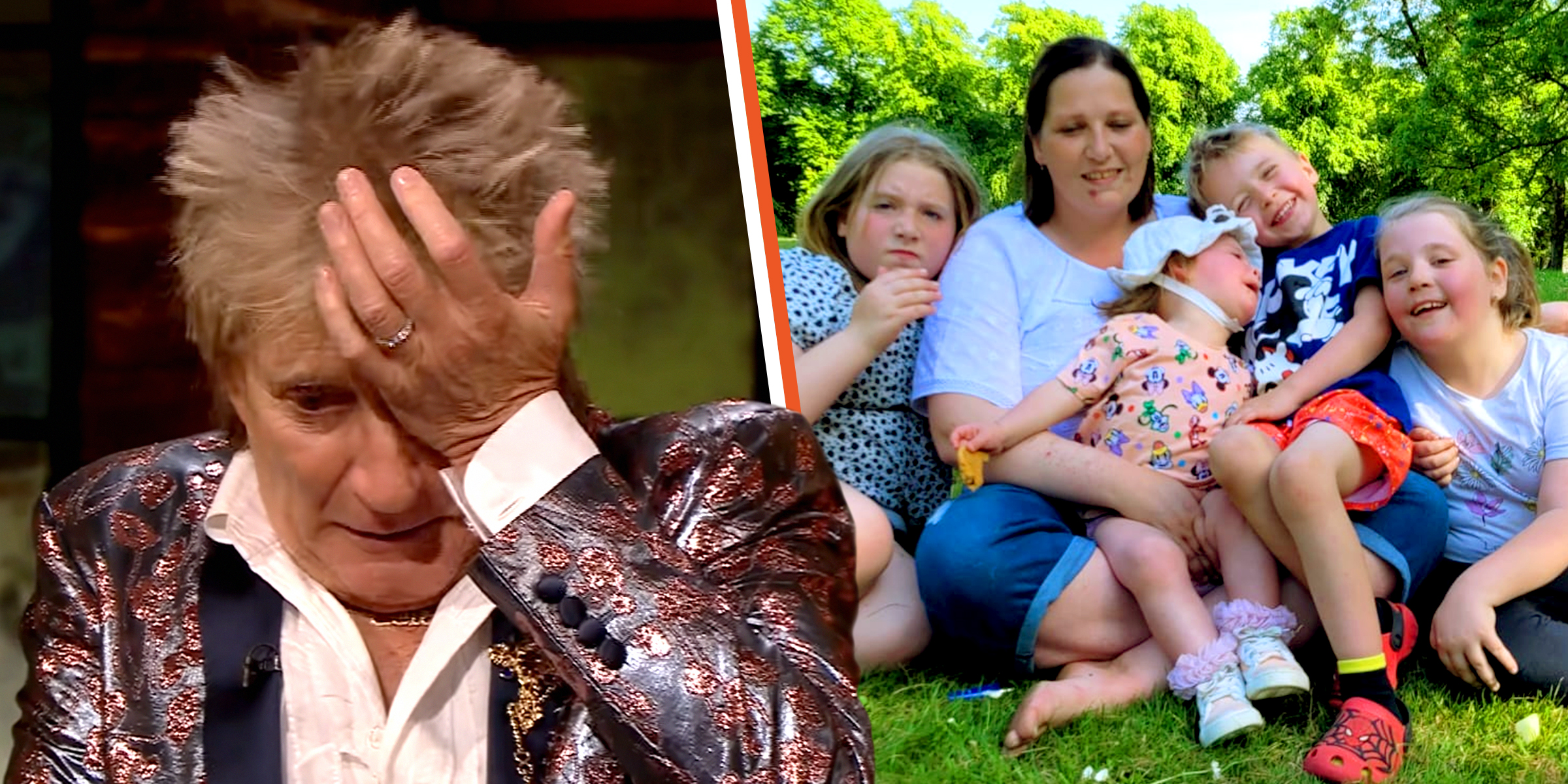 Rod Stewart | Heather and her children | Source: Youtube.com/The Late Late Show | Facebook.com/Heather Griffiths