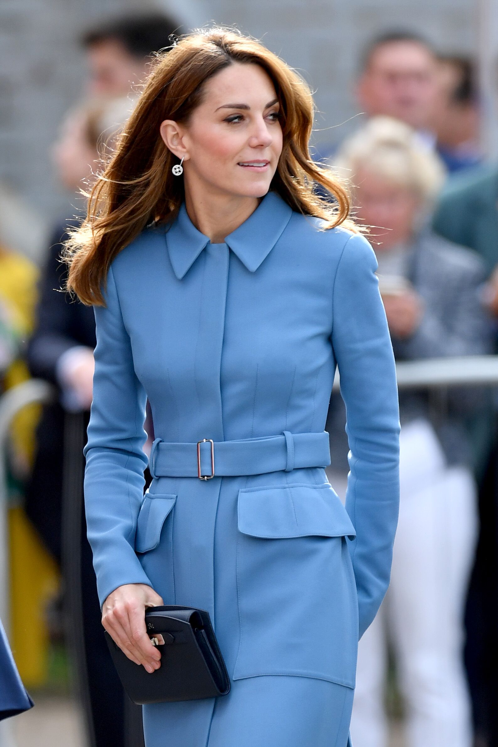 Duchess Kate Middleton Dazzles in Blue Trench Coat at Naming Ceremony ...