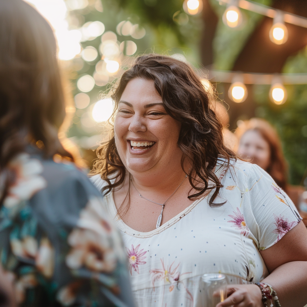 A happy woman among party guests | Source: Midjourney