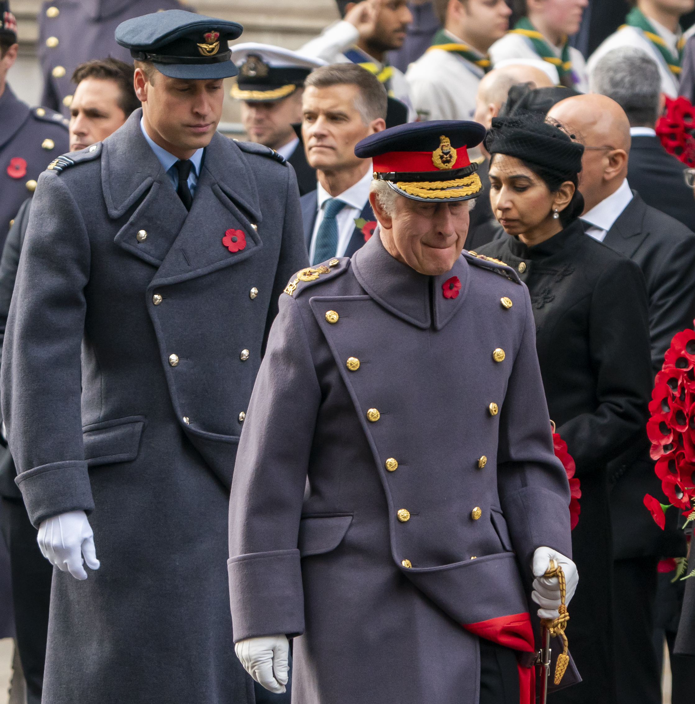Prince William and King Charles III at the Remembrance Sunday ceremony at the Cenotaph on Whitehall on November 13, 2022, in London, England. | Source: Getty Images