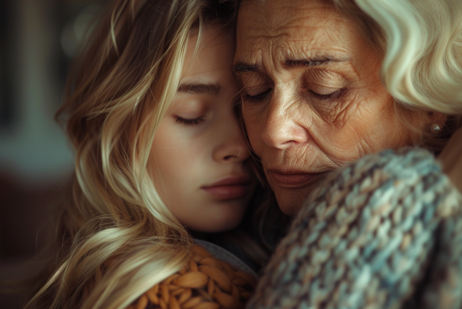 Distressed mother hugging her daughter | Source: Midjourney