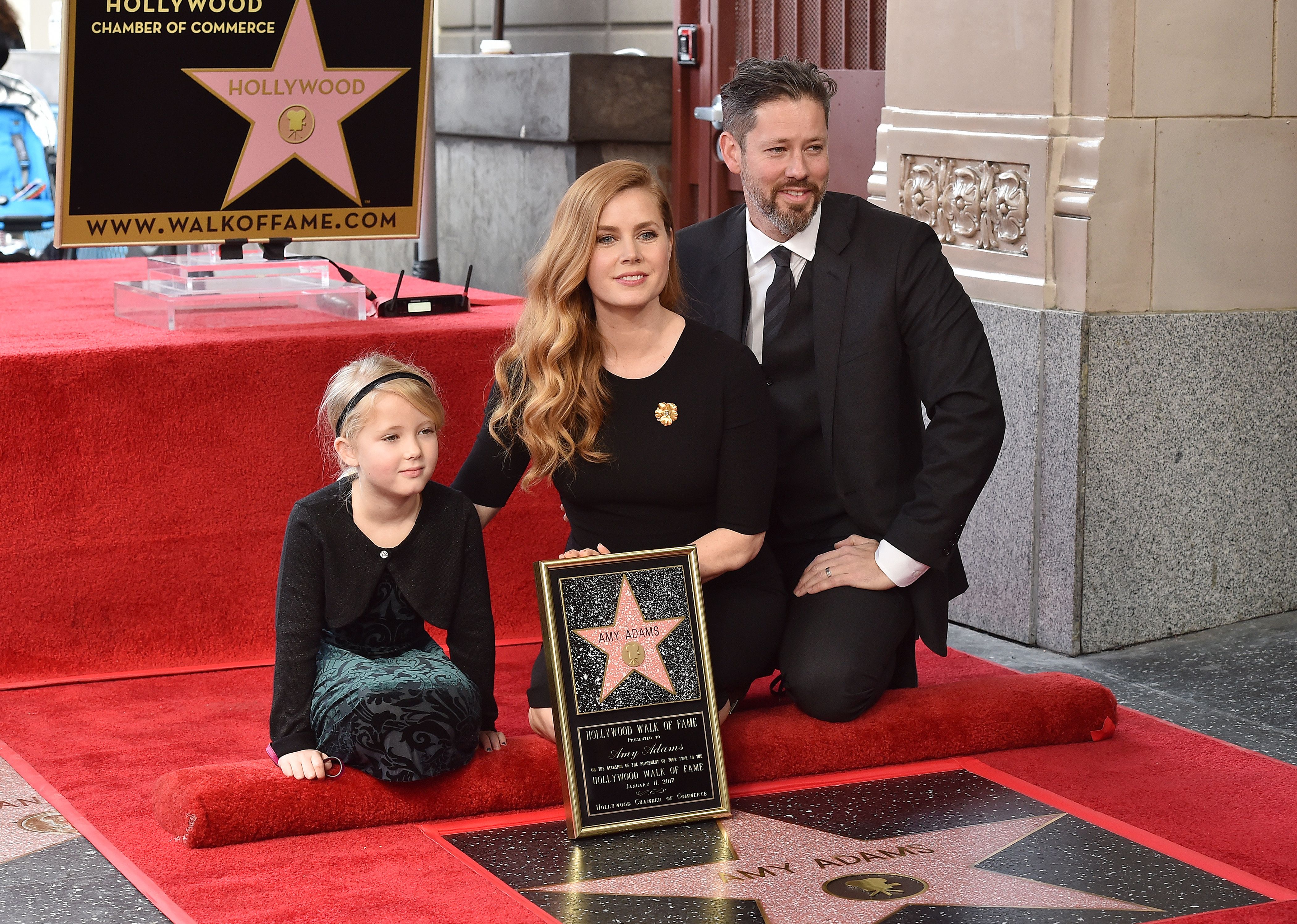 Amy Adams, husband Darren Le Gallo and daughter Aviana at the ceremony honoring the actress with a star on the Hollywood Walk of Fame in 2017 | Source: Getty Images