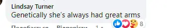 A screenshot of a Facebook comment from a fan marveling at Jennifer Garner's impressive arm definition. | Source: facebook.com/DailyMail