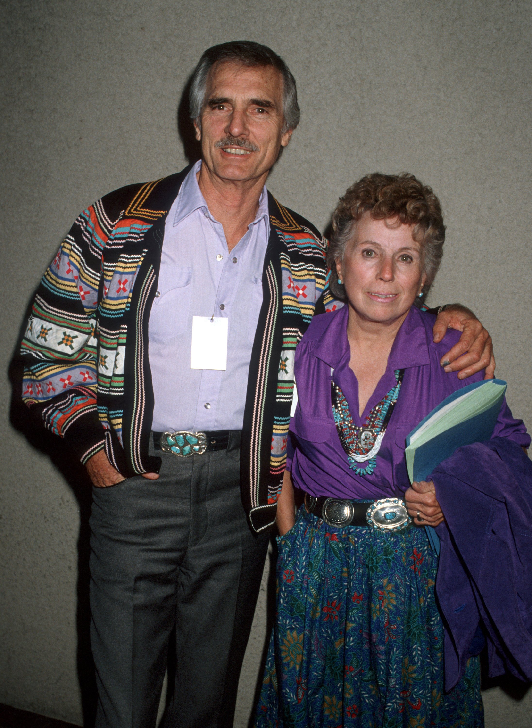 Dennis Weaver and Gerry Stowell during "Country Christmas with L.I.F.E." 1989 concert at Universal City Ampitheater in Universal City, California. / Source: Getty Images