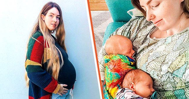 [Left] Picture of Chloe Dunstan while she was pregnant; [Right] Picture of Chloe Dunstan with her babies | Source: instagram/chloeandbeans