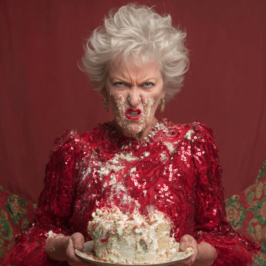 A woman with cake over her face | Source: Midjourney