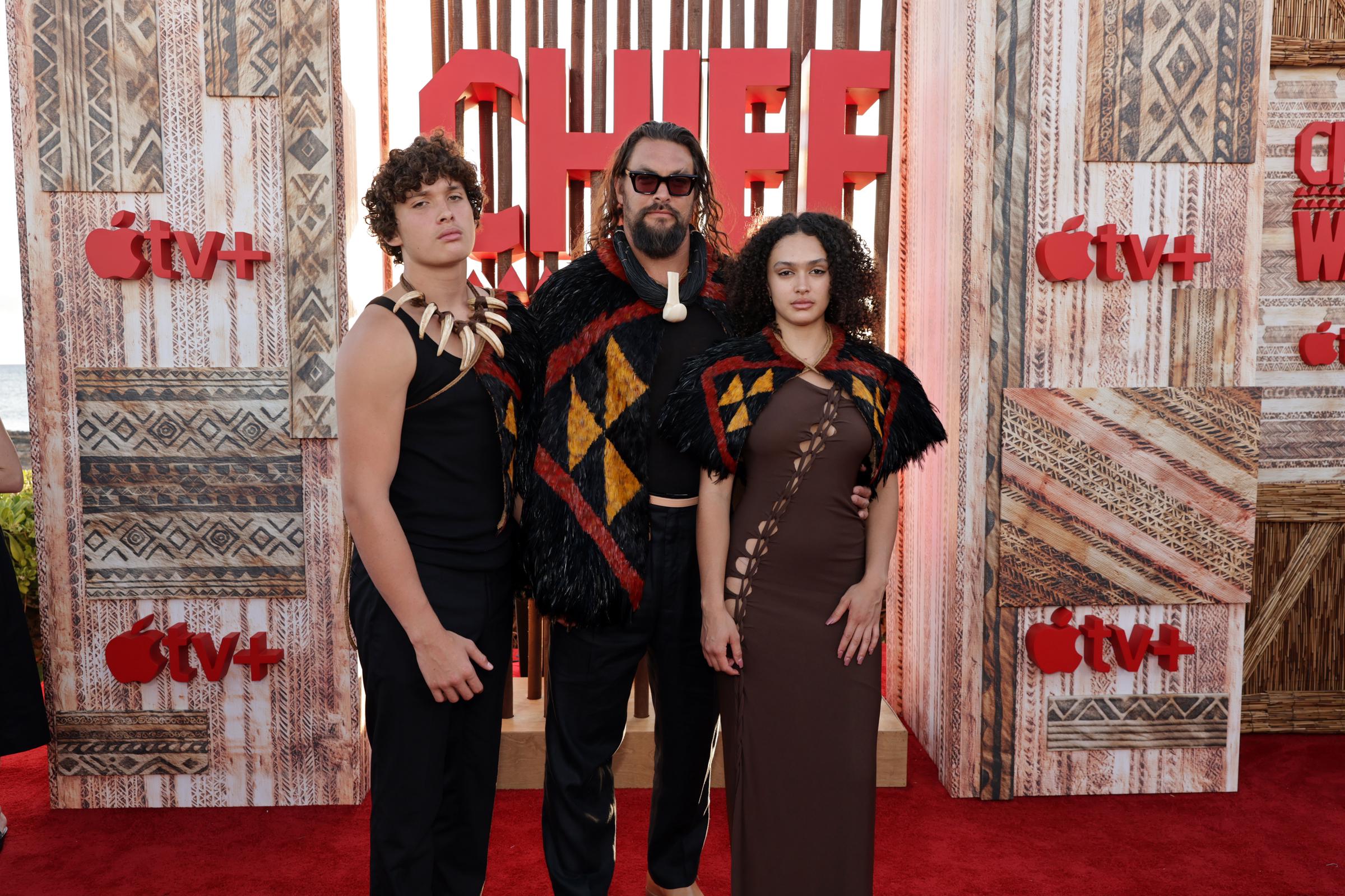 Nakoa-Wolf Momoa, Jason Momoa, and Lola Iolani Momoa seen at the world premiere of the Apple TV+ series “Chief of War” at the Ko Olina Beach Park on July 18, 2025, in Kapolei, Hawaii. | Source: Getty Images