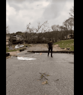 The damage created by a tornado that hit Alabama on footage captured by the Pelham Police Department. | Facebook/PelhamPoliceDepartment