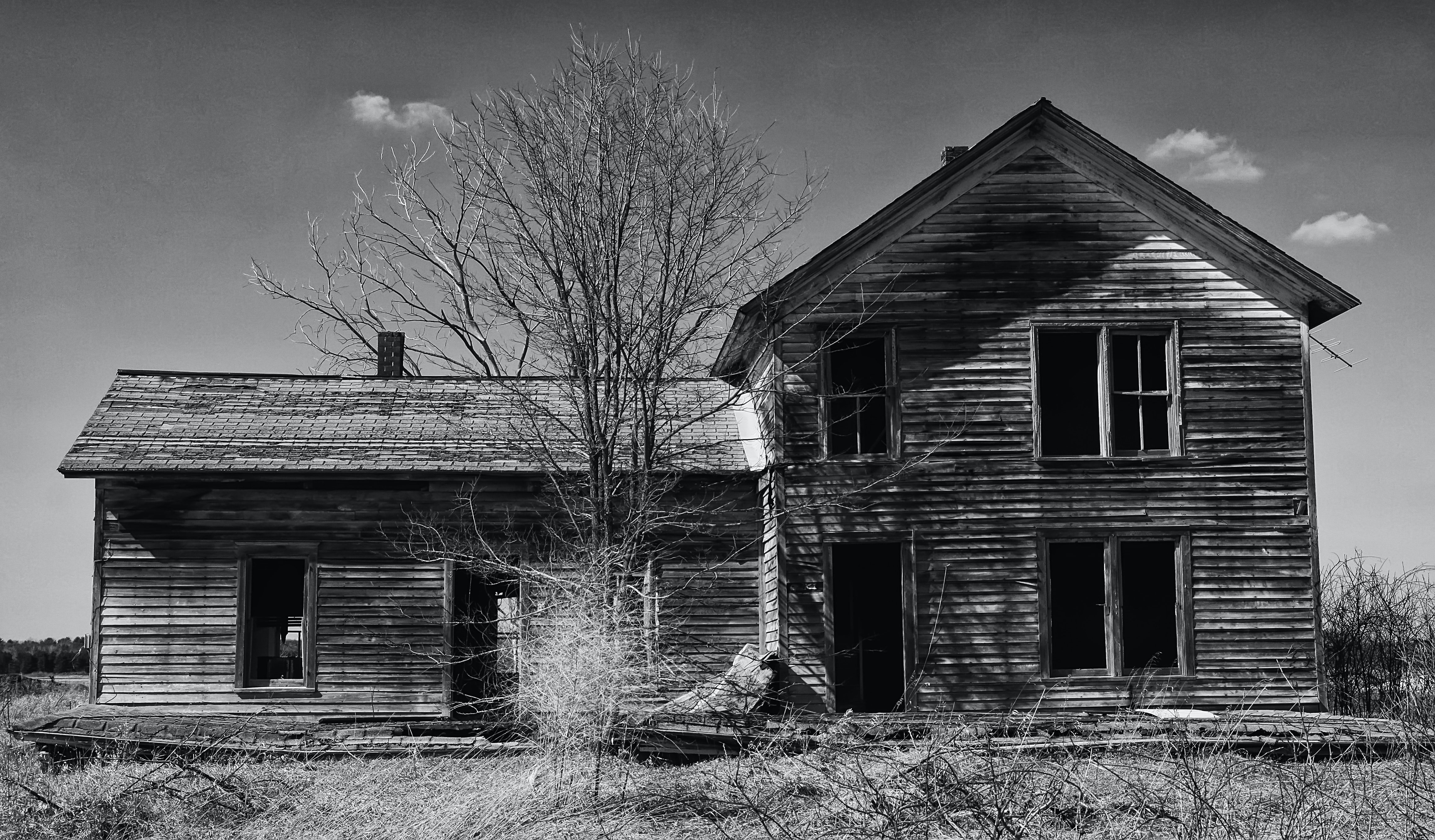 Casa de madera en ruinas en medio de un campo. | Foto: Pexels