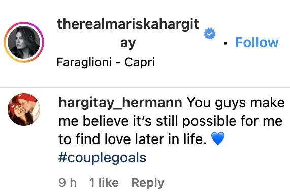 User comment on Mariska Hargitay's Instagram post | Source: instagram.com/therealmariskahargitay