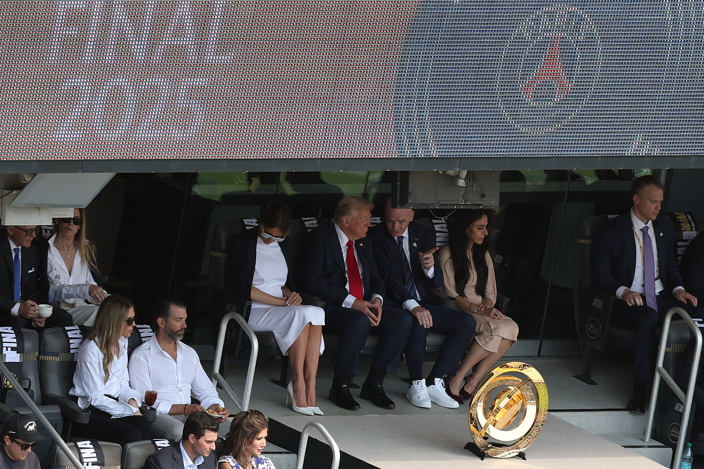 Melania and Donald Trump with Gianni Infantino and his wife Leena Al Ashqar at the FIFA Club World Cup 2025 final at the MetLife Stadium on July 13, 2025, in East Rutherford, New Jersey. | Source: Getty Images