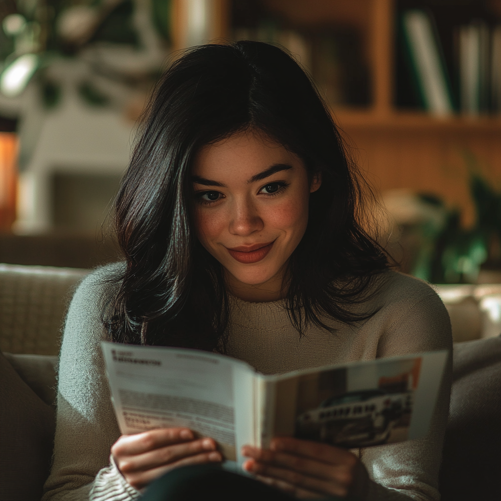 Emily browsing a car brochure | Source: Midjourney