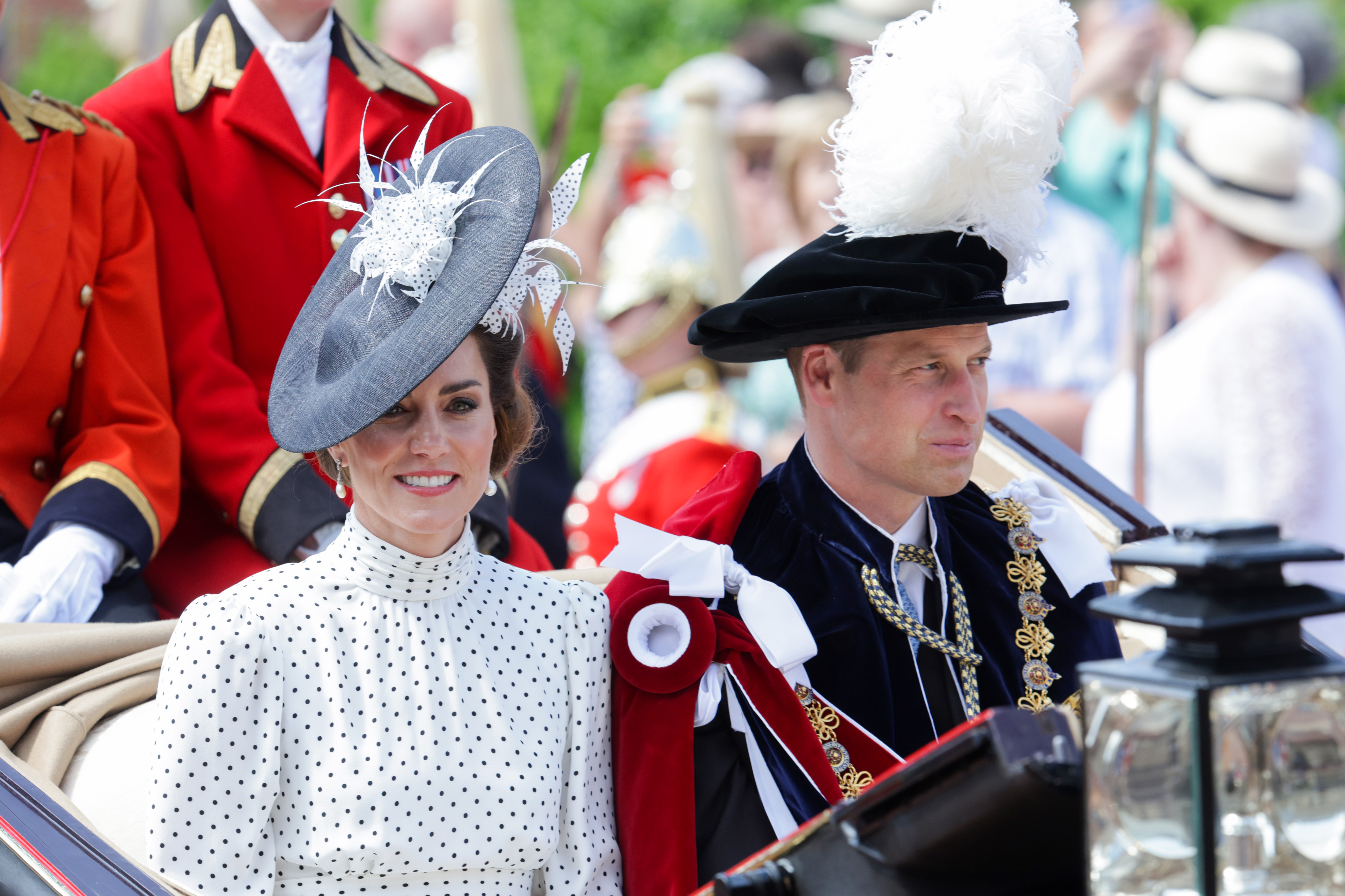 Catherine, Princess of Wales and Prince William, Prince of Wales, are pictured as they depart from the Order Of The Garter Service at Windsor Castle on June 19, 2023, in Windsor, England | Source: Getty Images
