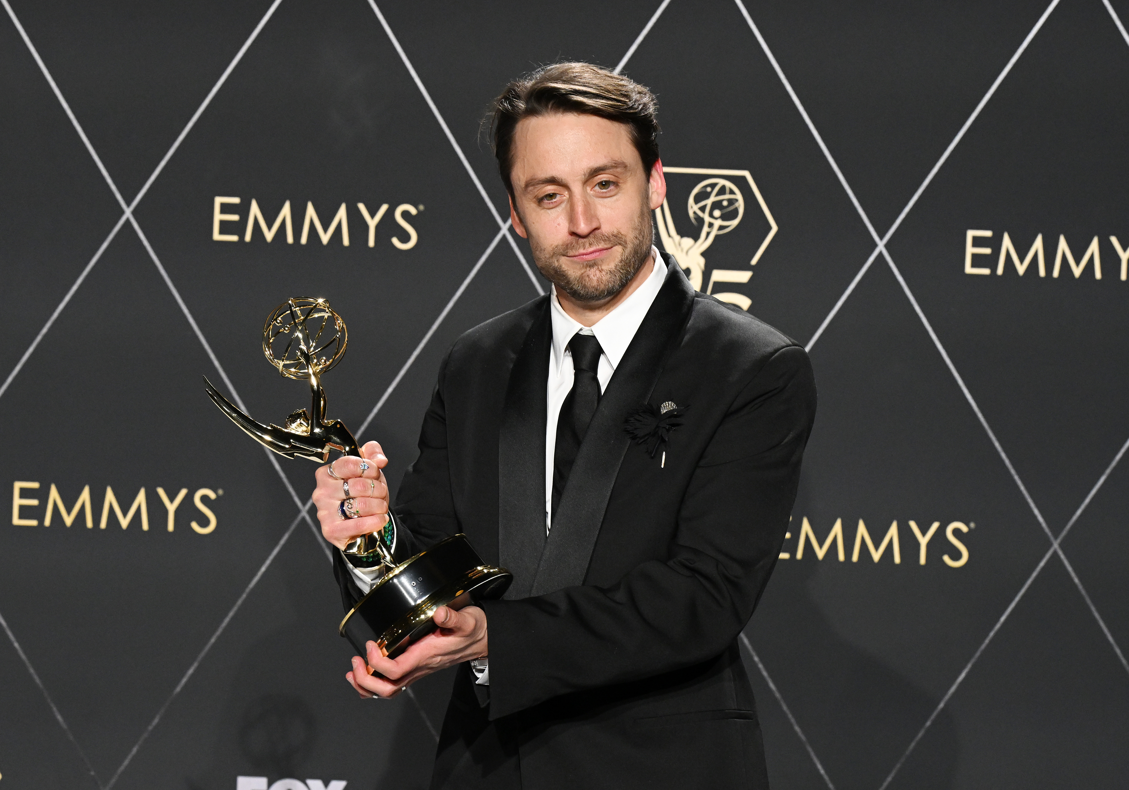 Kieran Culkin after receiving the award for Best Actor in a Drama Series for "Succession," during the 75th Primetime Emmy Awards on January 15, 2024 in Los Angeles, California | Source: Getty Images